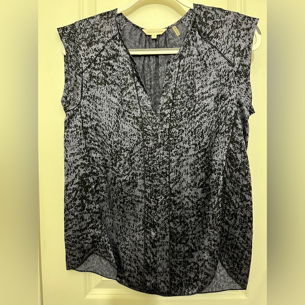 Rebecca Taylor NWOT Gray/Black Silk Top Sz 0